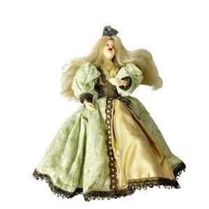 Antique German Wax Miniature Doll On A Stick Stuffed Sewn In Wig Carved Hair